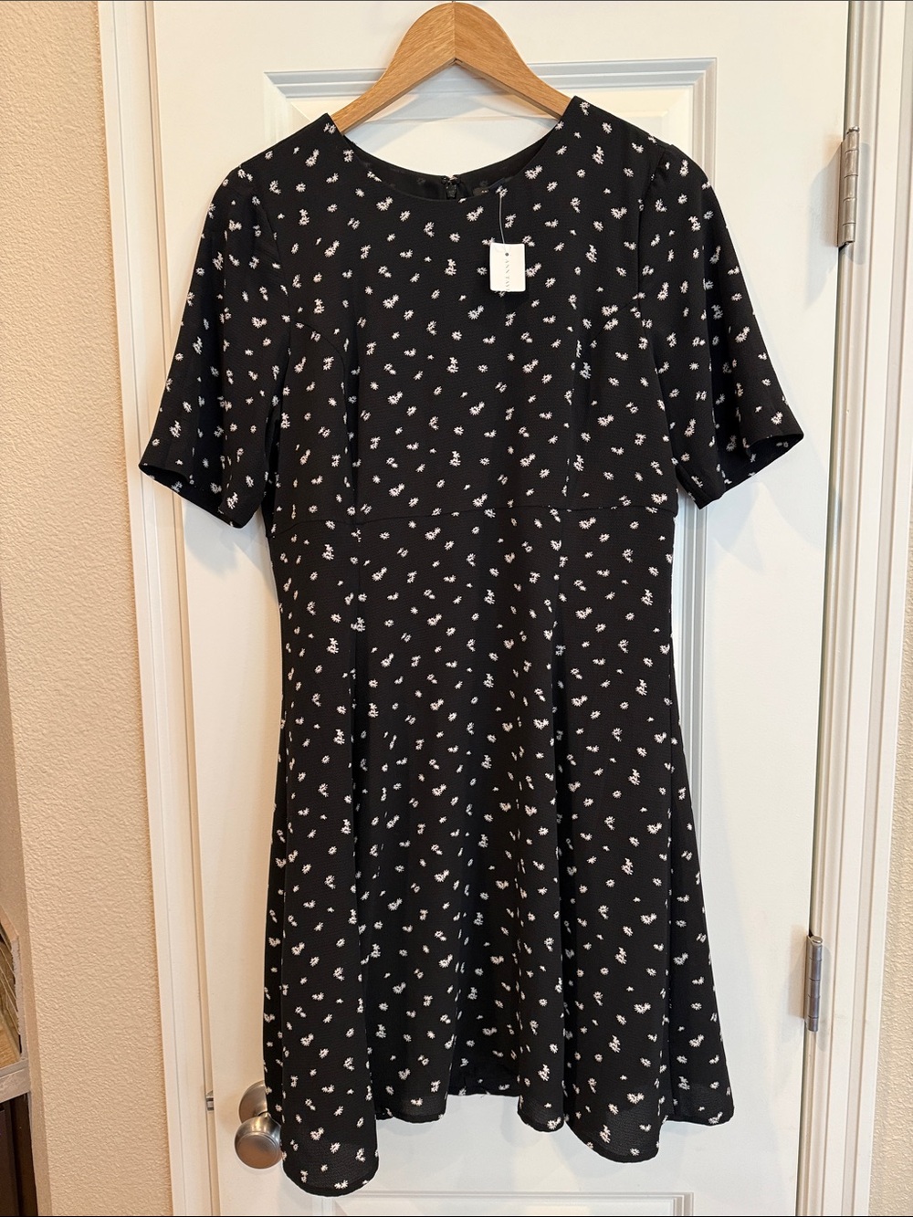 Versatile Black Short Sleeve A-Line Dress with White Daisy Print size 10 NWT